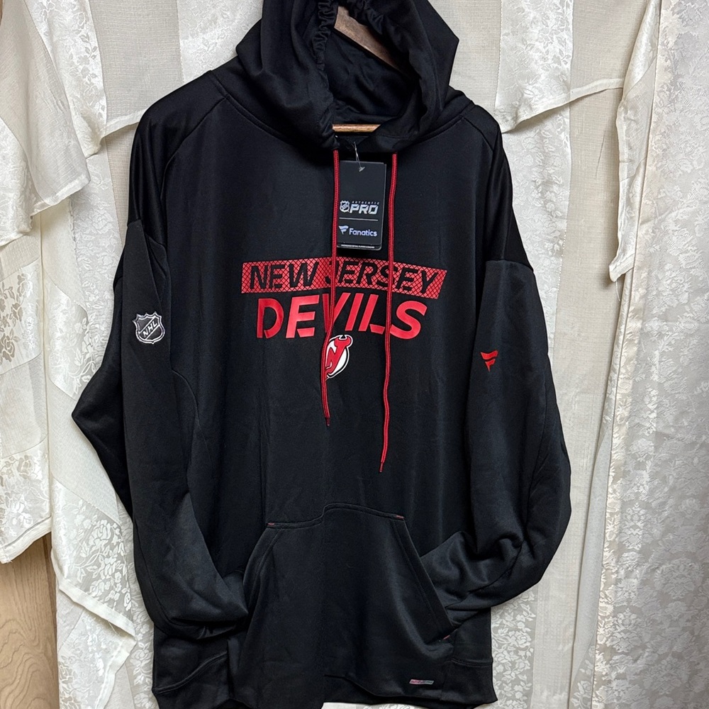 New Jersey Devils Hoodie 4XL Fanatics NHL Authentic Pro Pullover Black Red NWT